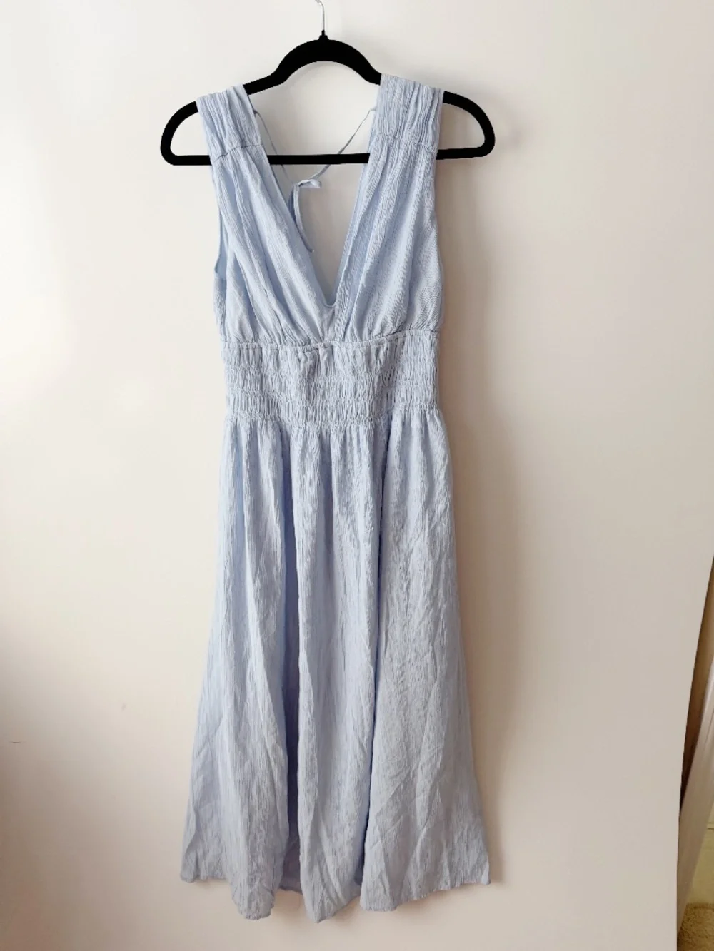 Abercrombie & Fitch Crinkle Textured Smocked Waist Maxi Dress Blue Grecia XSP